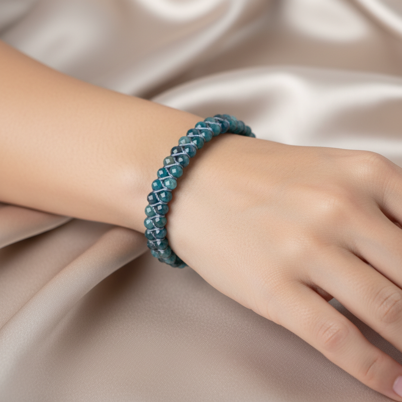 Mavi Apatit 3-4 mm Çift Sıra Doğal Taş Bileklik – Unisex El İşçiliği - Görsel 1 - Safnaturel