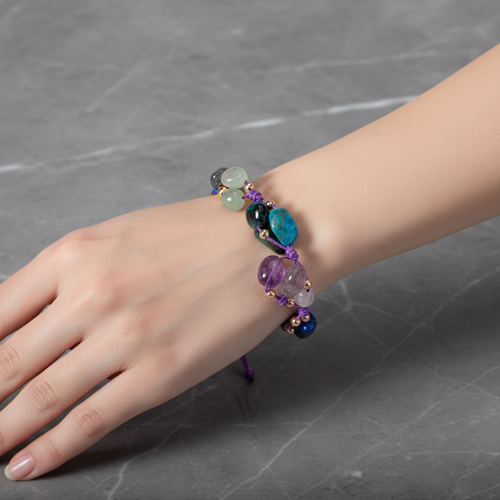 Yay Burcu Doğal Taş Makrome Bileklik – Ametist, Jasper, Kalsedon, Labradorit, Lapis Lazuli, Mavi Apatit, Yeşil Aventurin – Özel Tasarım