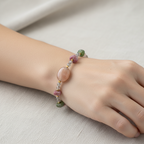 Labradorit, Renkli Turmalin, Güneş Taşı & Pembe Opal Doğal Taş Bileklik – Özel Tasarım - Görsel 1 - Safnaturel