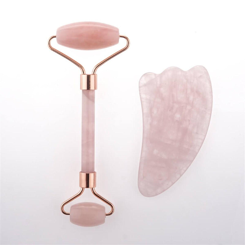 Pembe Kuvars Taşı Masaj Takımı - Roller ve Gua Sha Kaz Ayaklı Set - Görsel 1 - Safnaturel