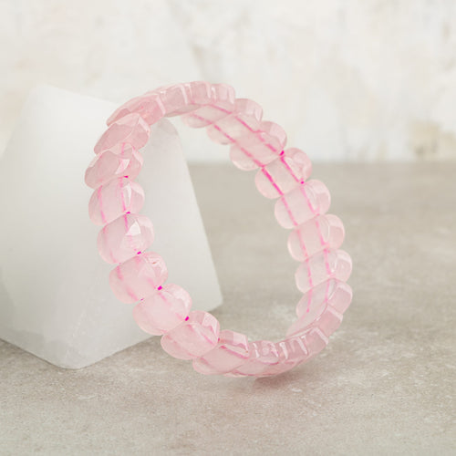 Pembe Kuvars (Gül Kuvars) Doğal Taş Geniş Kesim Bileklik