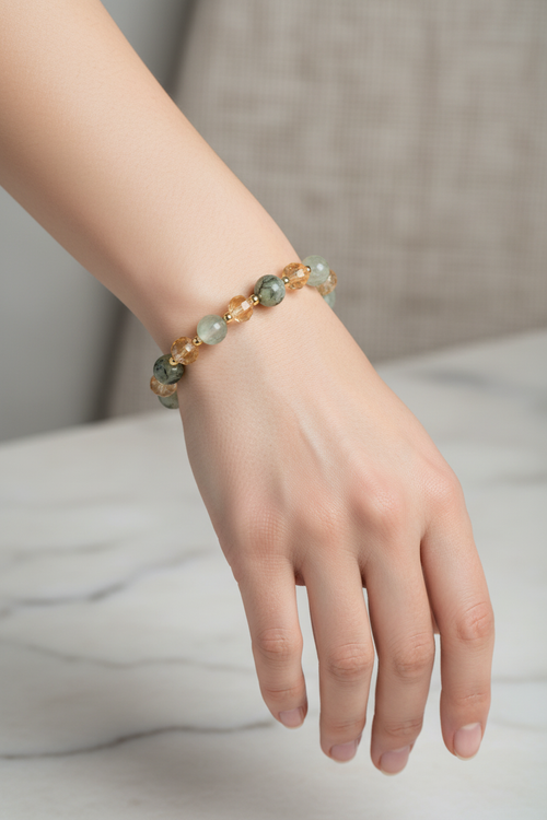 Sitrin ve Prehnit Doğal Taş Bileklik – Unisex Şık Tasarım