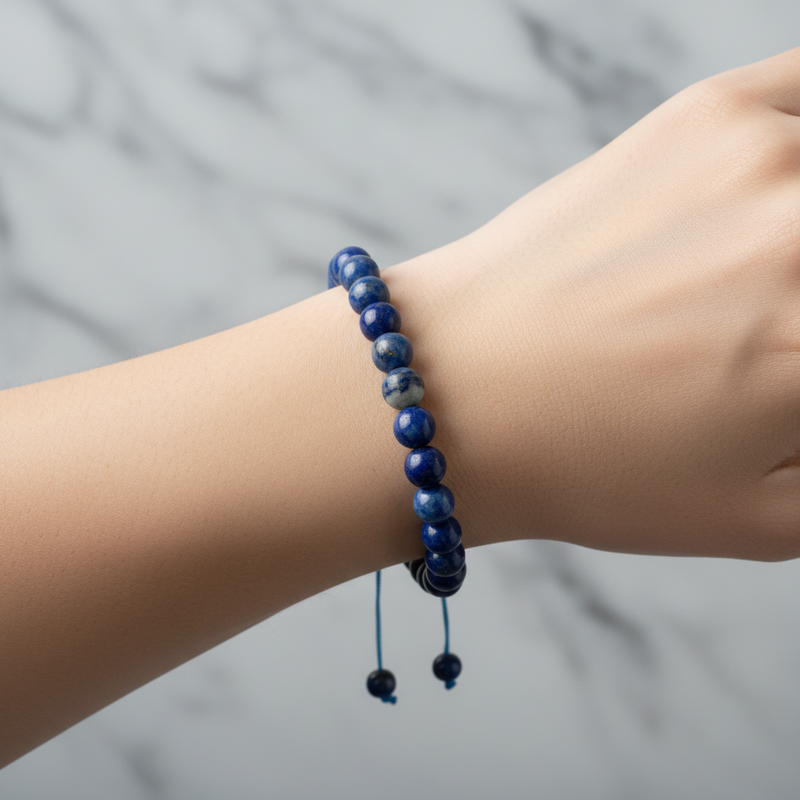 Lapis Lazuli 8 mm Merdiven Kapama Doğal Taş Bileklik – El İşçiliği - Görsel 2 - Safnaturel