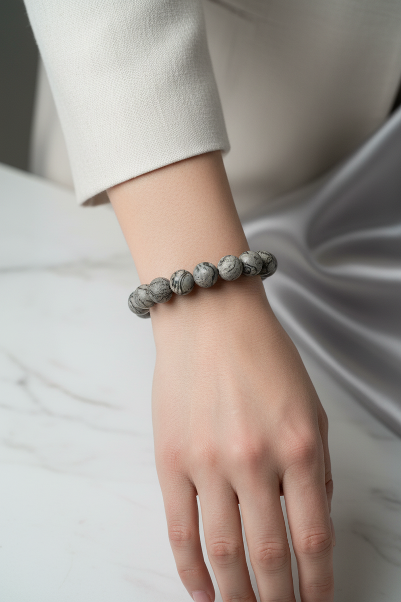 Gri Jasper 10mm Doğal Taş Bileklik - Görsel 1 - Safnaturel