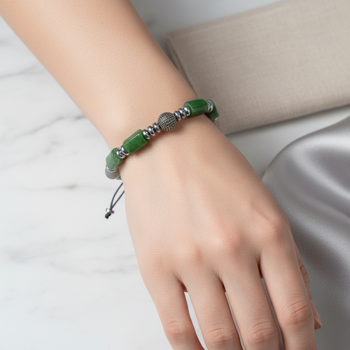 Botswana Akik Doğal Taş Makrome Bileklik – Gümüş Aparatlı, Ayarlanabilir Tasarım