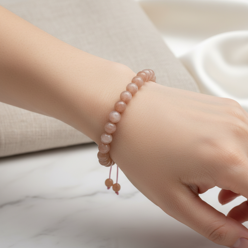 Güneş Taşı 8 mm Merdiven Kapama Doğal Taş Bileklik – El İşçiliği - Görsel 1 - Safnaturel
