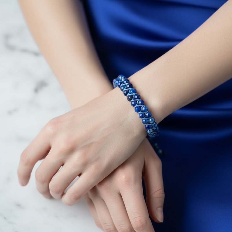 Lapis Lazuli 3-4 mm Çift Sıra Doğal Taş Bileklik – Unisex El İşçiliği - Görsel 2 - Safnaturel