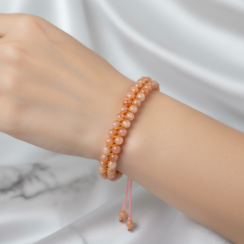 Güneş Taşı 4 mm Çift Sıra Doğal Taş Bileklik – Unisex El İşçiliği - Görsel 1 - Safnaturel