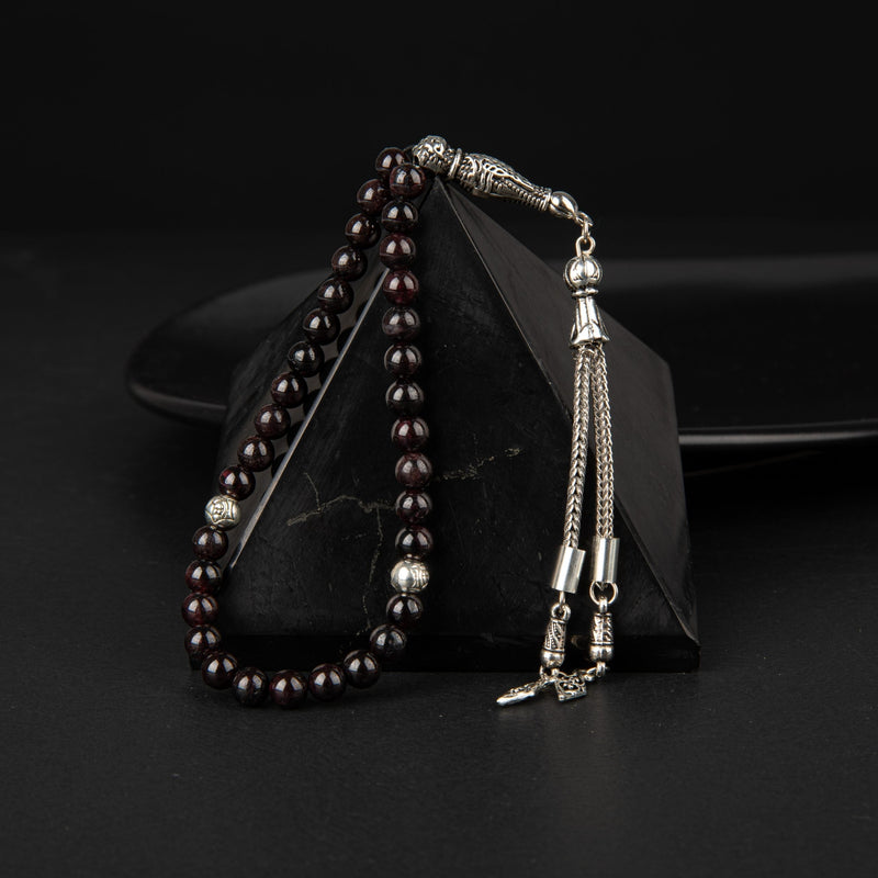 Bordo Granat Lal Doğal Taş Tesbih 33lük - 6mm