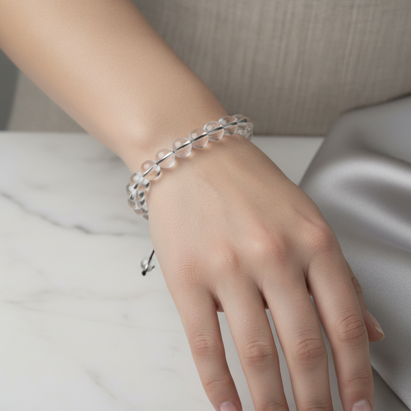Kristal Kuvars 8 mm Merdiven Kapama Doğal Taş Bileklik – El İşçiliği - Görsel 1 - Safnaturel