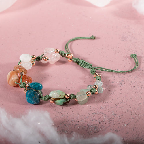 Terazi Burcu Bileklik Akuamarin, Ay Taşı, Güneş Taşı, Krizopras, Mavi Apatit, Pembe Kuvars, Yeşil Aventurin