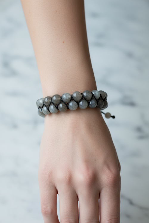 Labradorit 8mm Çift Sıra Makrome Doğal Taş Bileklik - Görsel 2 - Safnaturel