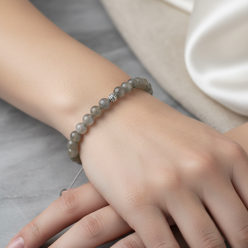 Labradorit 6 mm Merdiven Kapama Doğal Taş Bileklik – El İşçiliği