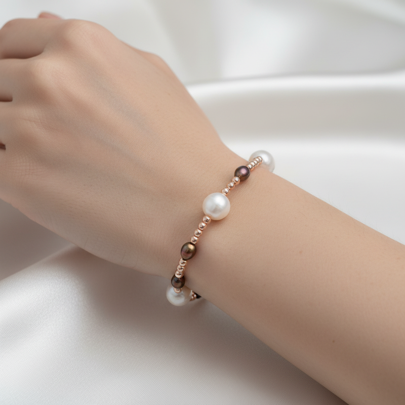 Hematit Aksesuar Detaylı İnci Bileklik – Unisex Şık Tasarım - Görsel 1 - Safnaturel