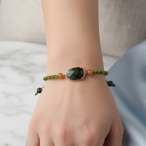 Afrika Turkuaz – Turuncu Aventurin Doğal Taş Makrome Bileklik – Özel Tasarım