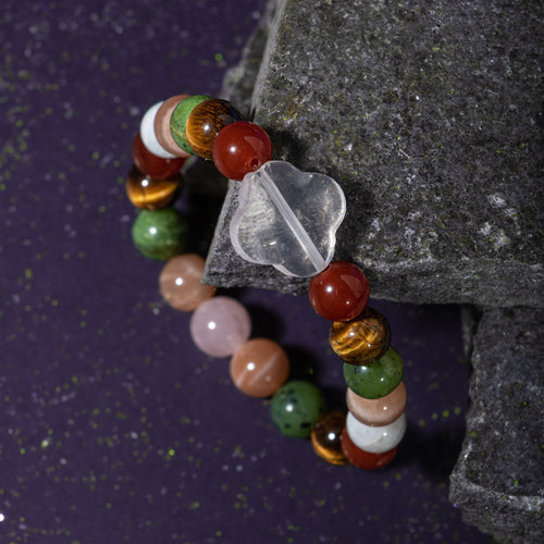 İkizler Burcu Bileklik Ay Taşı, Güneş Taşı, Kaplan Gözü, Kırmızı Akik, Pembe Kuvars, Yeşim