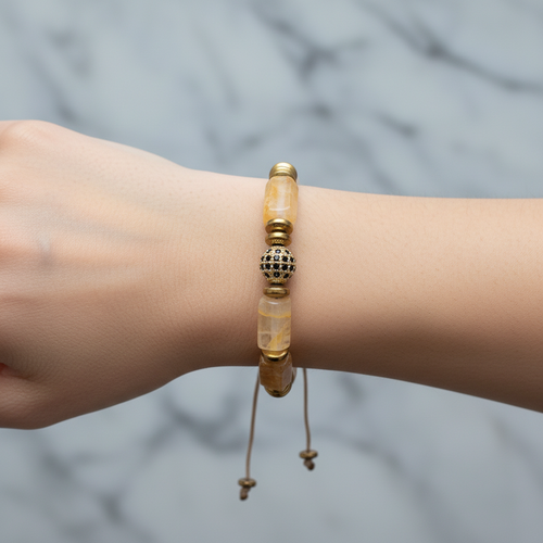 Sitrin, Hematit Zirkon Aparat Doğal Taş Makrome Bileklik