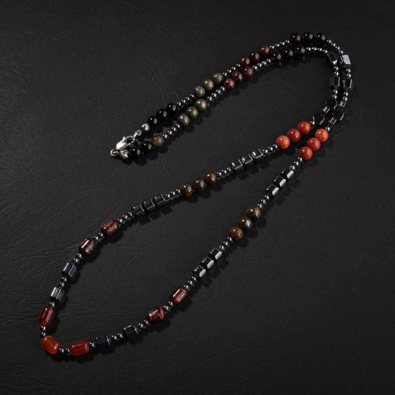 Obsidyen-Pirit-Dumanlı Kuvars-Jasper-Bronzit-Kaplan Gözü-Kırmızı Akik-Lal Taşı-Hematit Doğal Taş Erkek Tasarım Kolye