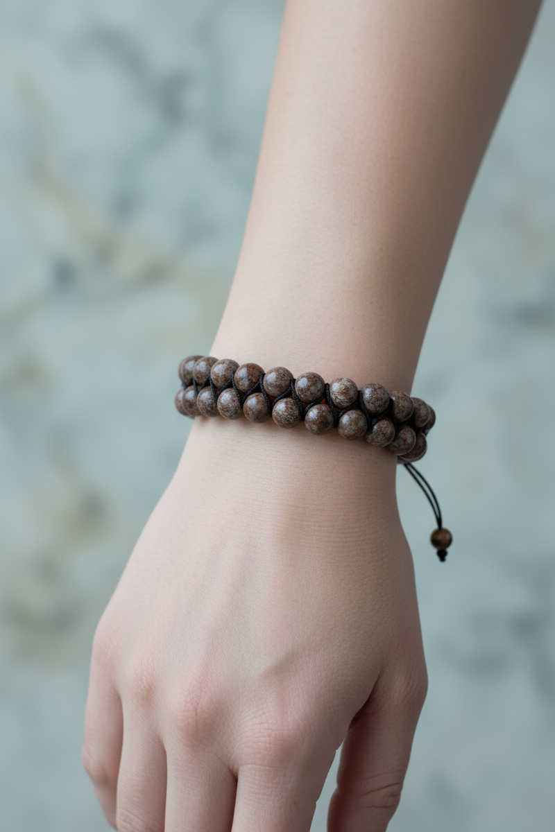 Riyolit 8mm Çift Sıra Makrome Doğal Taş Bileklik - Görsel 2 - Safnaturel