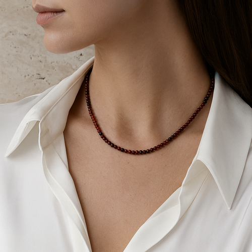 Sertifikalı Lal Garnet Doğal Taş Kolye – 4 mm