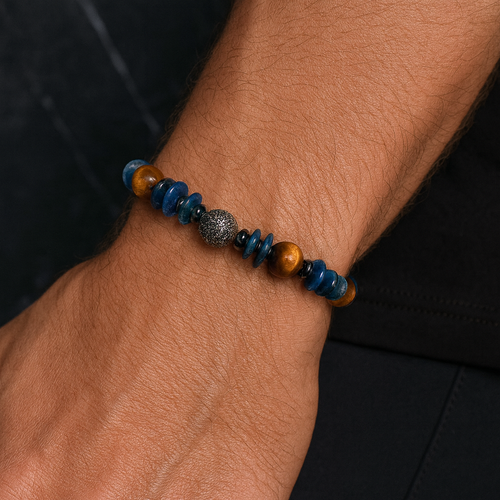 Kiyanit ve Kaplan Gözü Gümüş Aparatlı Doğal Taş Bileklik