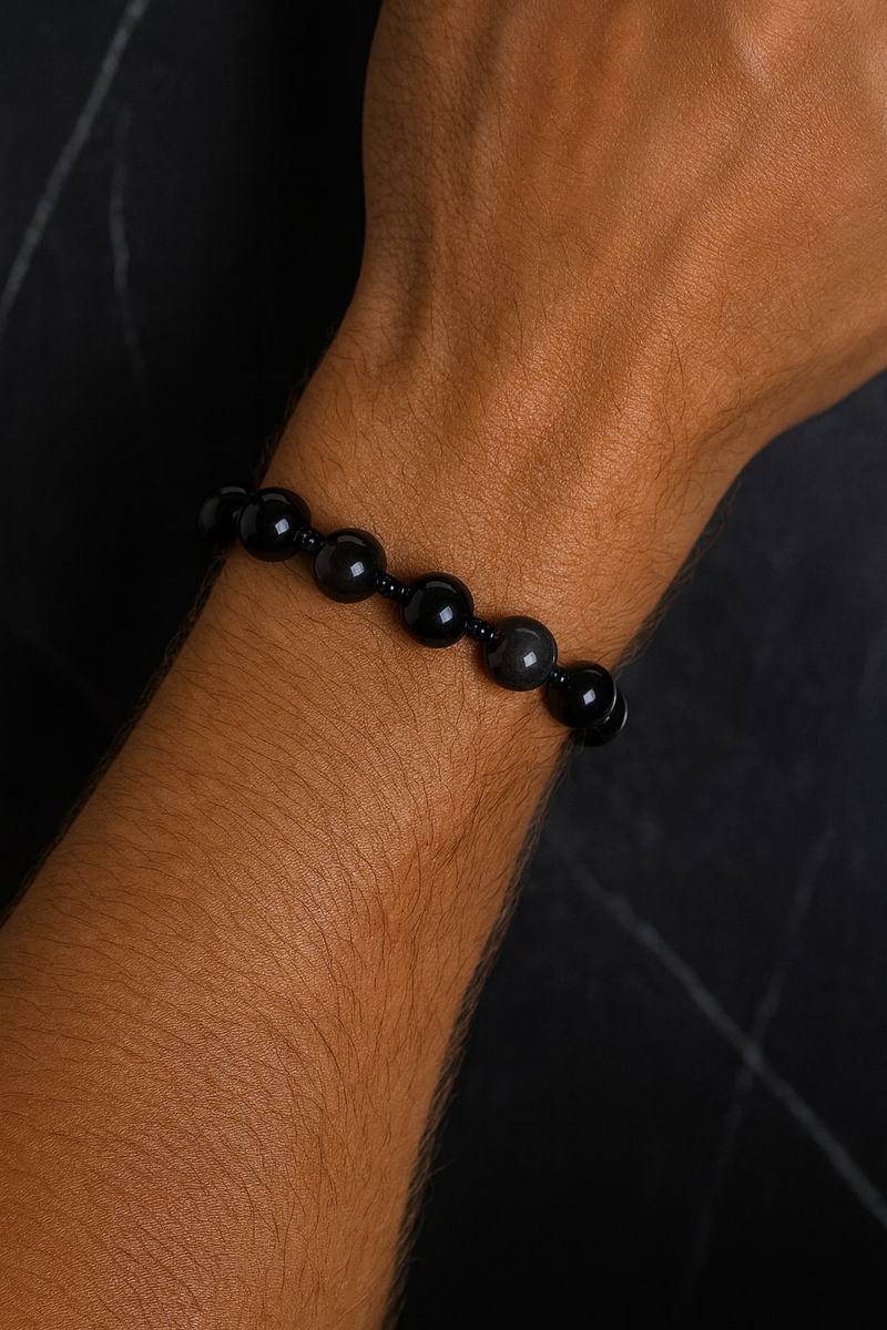 Obsidyen ve Hematit Doğal Taş Bileklik – Şık ve Unisex Tasarım - Görsel 1 - Safnaturel