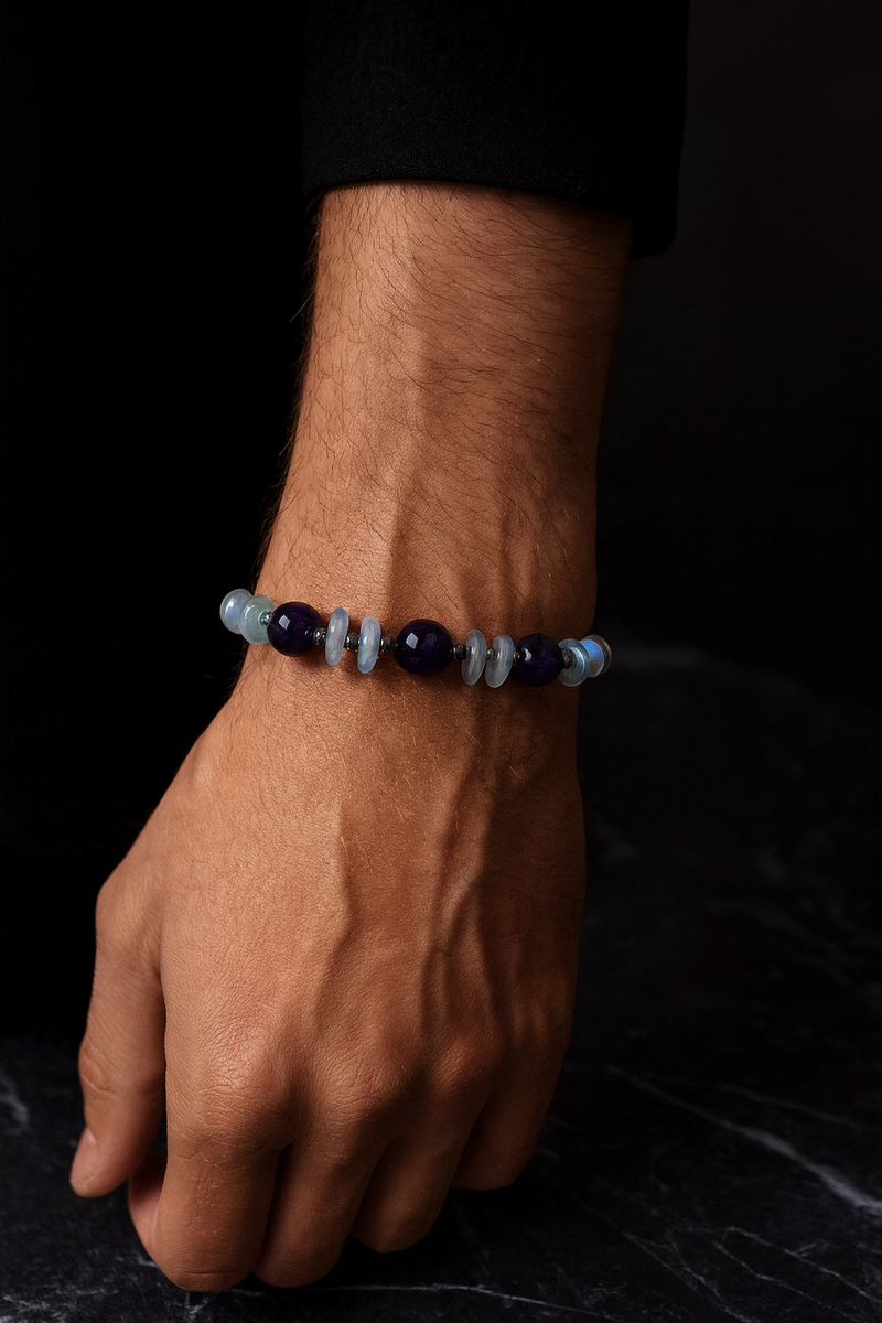 Ametist, Labradorit ve Hematit Doğal Taş Bileklik – Unisex Şık Tasarım - Görsel 1 - Safnaturel