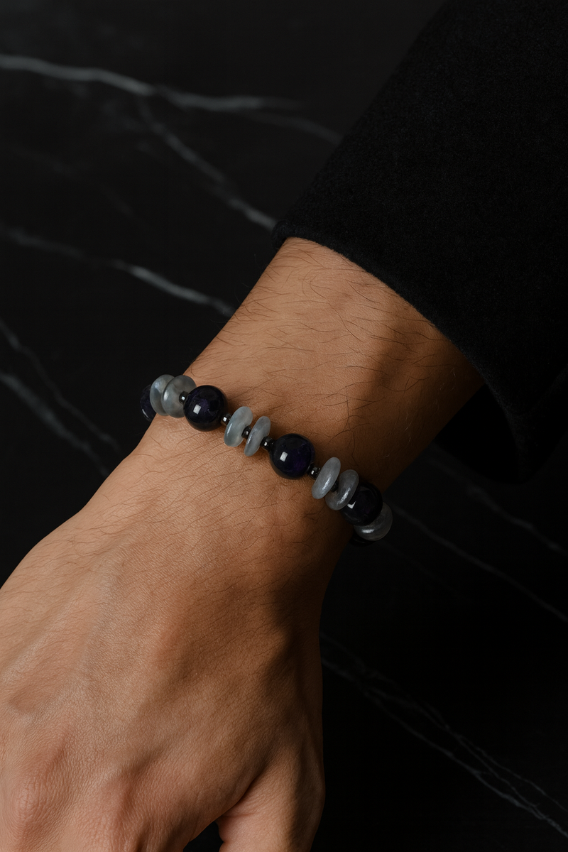 Ametist, Labradorit ve Hematit Doğal Taş Bileklik – Unisex Şık Tasarım - Görsel 2 - Safnaturel