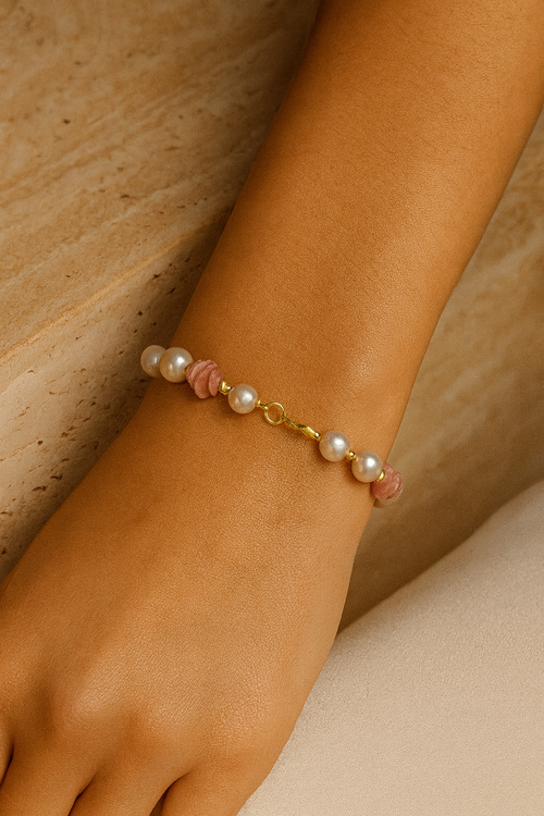 Rodokrozit, İnci Doğal Taş Gümüş Bileklik
