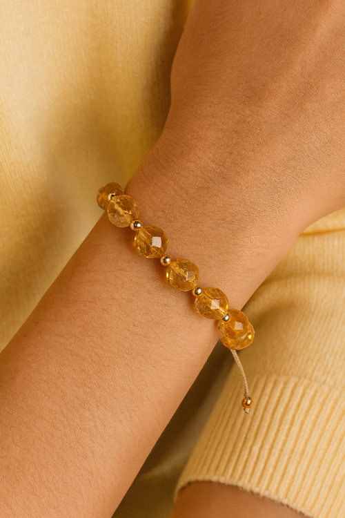 Sitrin Fasetli Doğal Taş Makrome Bileklik – El Yapımı, Unisex