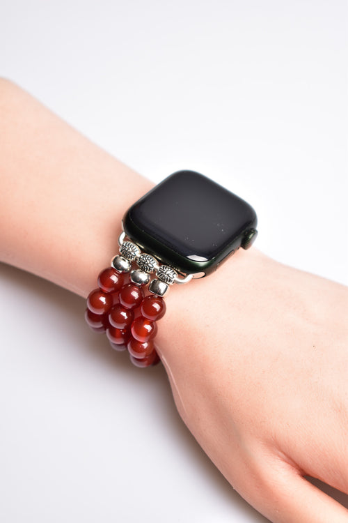 Kırmızı Akik Doğal Taş Apple Watch Saat Bandı 42 - 49mm