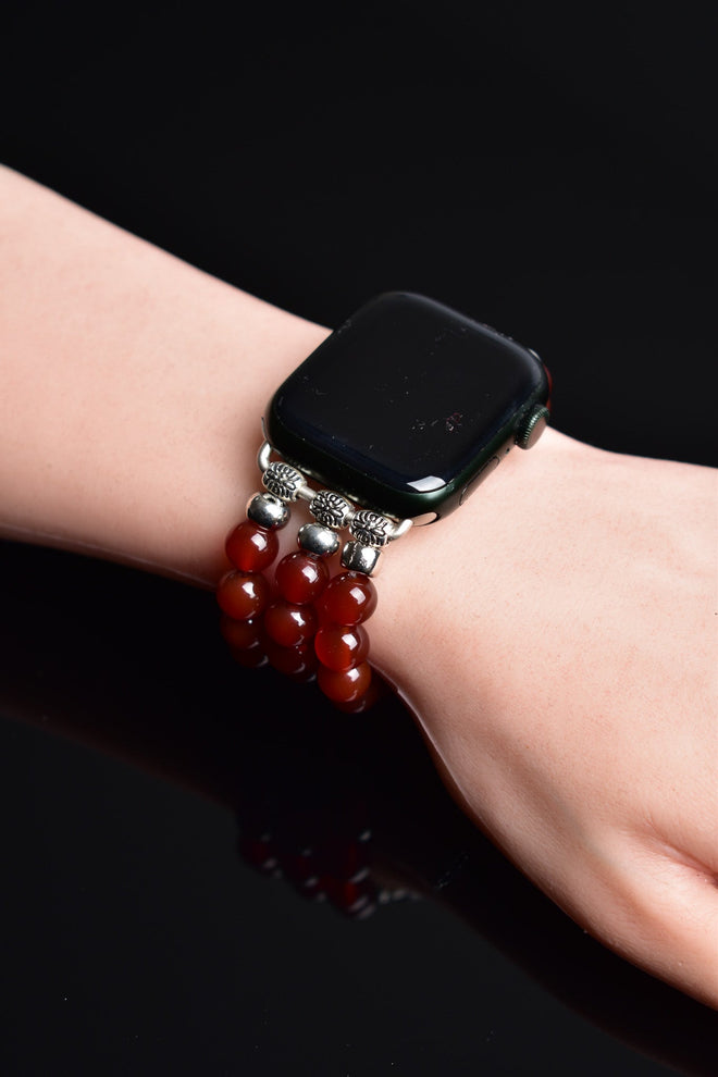 Kırmızı Akik Doğal Taş Apple Watch Saat Bandı 38 - 41 Mm