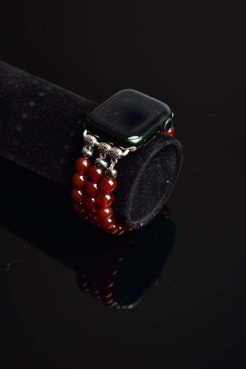Kırmızı Akik Doğal Taş Apple Watch Saat Bandı 42 - 49mm