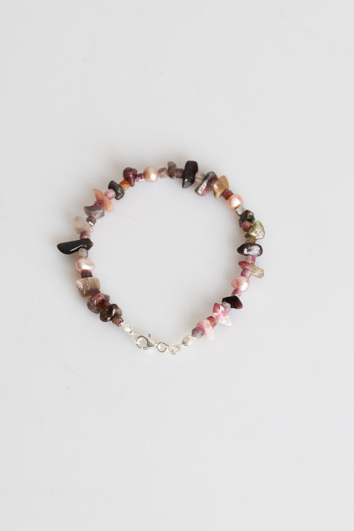 Certified Tourmaline - Pearl Natural Stone Silver Closure Bracelet (New Summer Season)