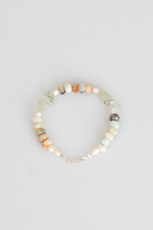 Sertifikalı Amazonit - Prehneit - İnci Doğal Taş Gümüş Kapama Bileklik (Yeni Yaz Sezonu)