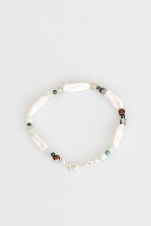 Certified Amazonite - African Turquoise - Pearl Natural Stone Silver Closure Bracelet (New Summer Season)