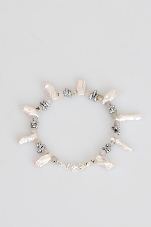 Certified Pearl - Labradorite - Hematite Natural Stone Silver Closure Bracelet (New Summer Season)