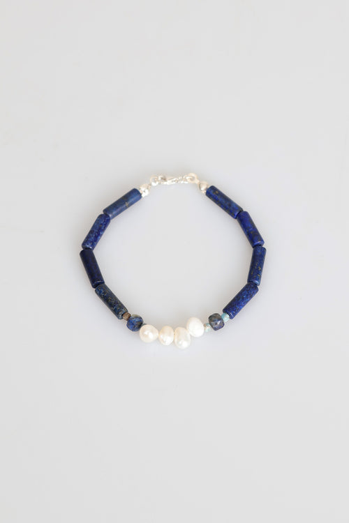 Sertifikalı Lapis Lazuli  - İnci  Doğal Taş Gümüş Kapama Bileklik (Yeni Yaz Sezonu)