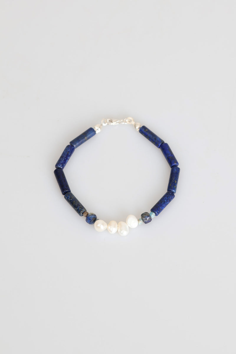 Sertifikalı Lapis Lazuli  - İnci  Doğal Taş Gümüş Kapama Bileklik (Yeni Yaz Sezonu) - Görsel 1 - Safnaturel