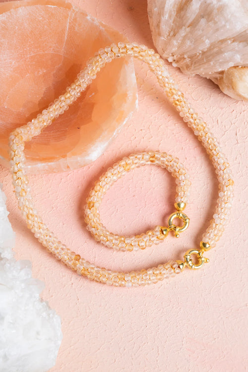 Sertifikalı El İşçiliği Örme Sitrin Gümüş Kapama Set – Kolye 48 cm, Bileklik 19 cm