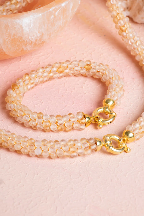 Sertifikalı El İşçiliği Örme Sitrin Gümüş Kapama Set – Kolye 48 cm, Bileklik 19 cm