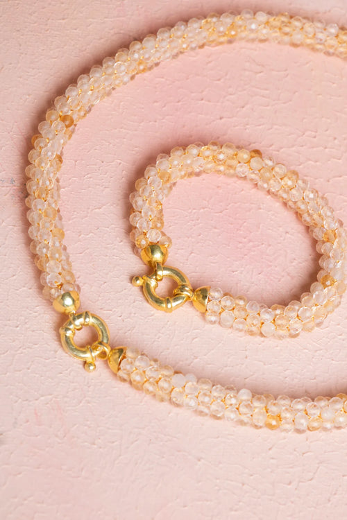 Sertifikalı El İşçiliği Örme Sitrin Gümüş Kapama Set – Kolye 48 cm, Bileklik 19 cm