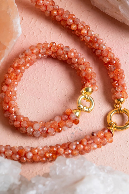 Sertifikalı El İşçiliği Örme Güneş Taşı Gümüş Kapama Set – Kolye 48 cm, Bileklik 19 cm