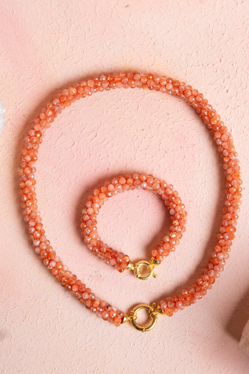 Sertifikalı El İşçiliği Örme Güneş Taşı Gümüş Kapama Set – Kolye 48 cm, Bileklik 19 cm