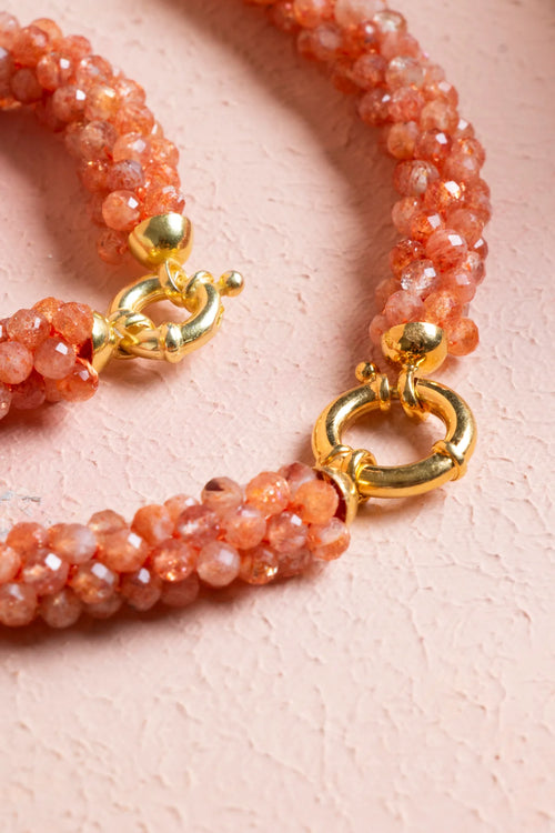 Sertifikalı El İşçiliği Örme Güneş Taşı Gümüş Kapama Set – Kolye 48 cm, Bileklik 19 cm