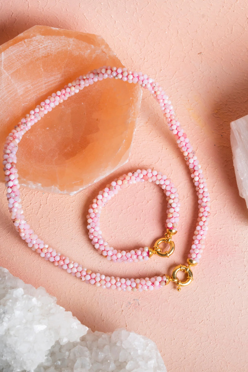Sertifikalı El İşçiliği Örme Pembe Opal Gümüş Kapama Set – Kolye 48 cm, Bileklik 19 cm - Görsel 2 - Safnaturel