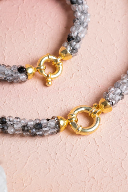 Sertifikalı El İşçiliği Örme Rutilli Kuvars Gümüş Kapama Set – Kolye 48 cm, Bileklik 19 cm