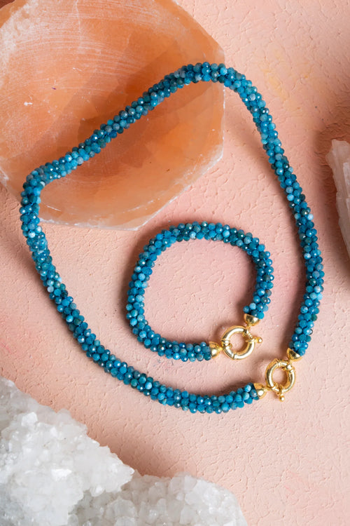 Sertifikalı El İşçiliği Örme Apatit Gümüş Kapama Set – Kolye 48 cm, Bileklik 19 cm