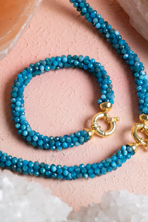 Sertifikalı El İşçiliği Örme Apatit Gümüş Kapama Set – Kolye 48 cm, Bileklik 19 cm