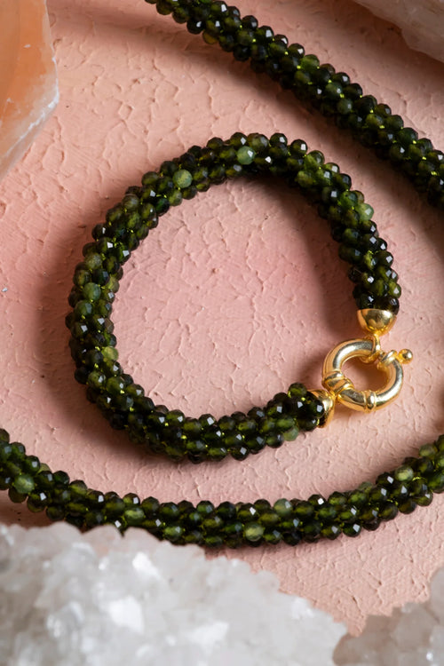 Sertifikalı El İşçiliği Örme Yeşim Gümüş Kapama Set – Kolye 48 cm, Bileklik 19 cm